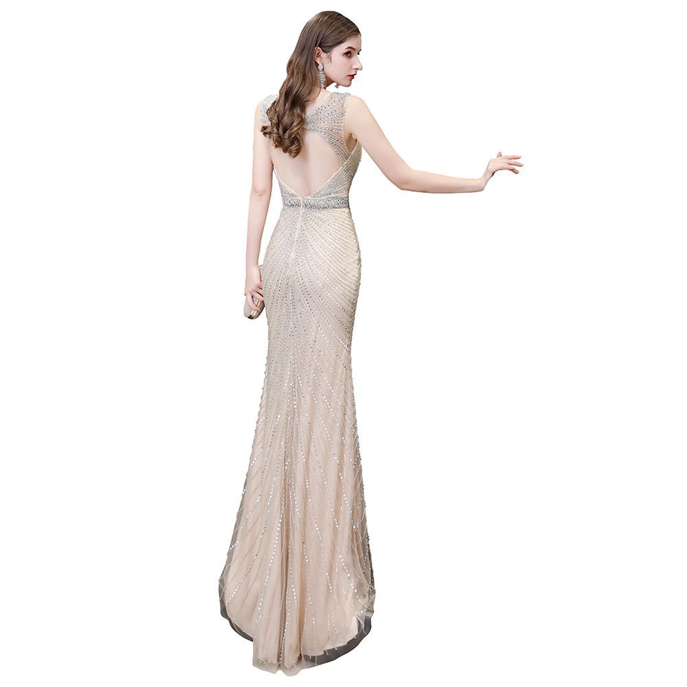 Sexy Mermaid V-neck Silver Long Prom Dress