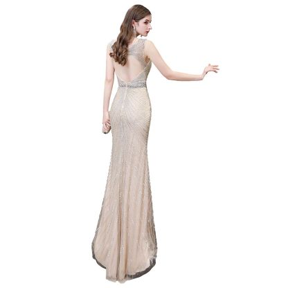 Sexy Mermaid V-neck Silver Long Prom Dress