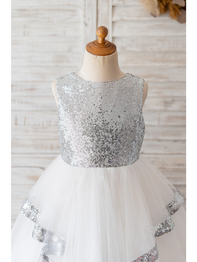 Ball Gown Knee Length Wedding / Birthday Flower Girl Dresses - Tulle / Sequined Sleeveless Jewel Neck With Bow(S)