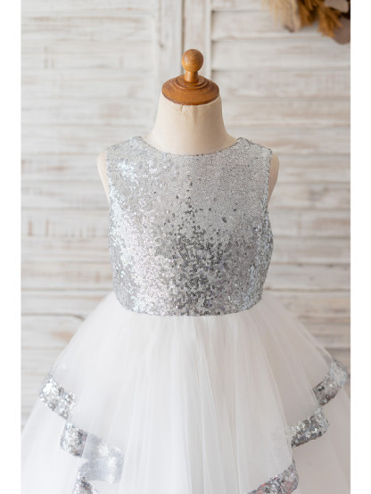 Ball Gown Knee Length Wedding / Birthday Flower Girl Dresses - Tulle / Sequined Sleeveless Jewel Neck With Bow(S)