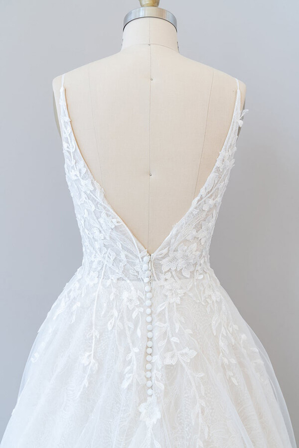 Open Back Appliques Tulle A-line Wedding Dress