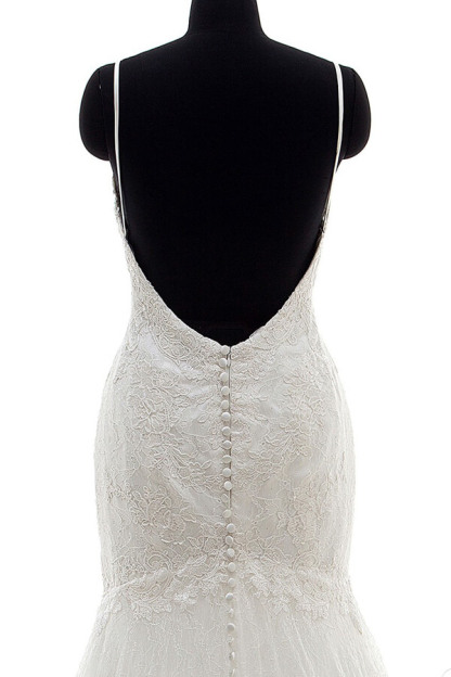 Long Sweetheart Appliques Spaghetti Strap Mermaid Wedding Dress