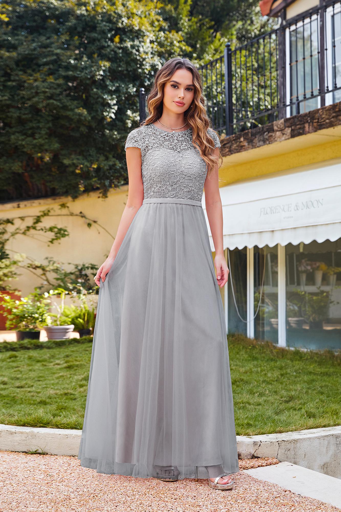 Long A-line Chiffon Crew Neck Floor Length Bridesmaid Dress