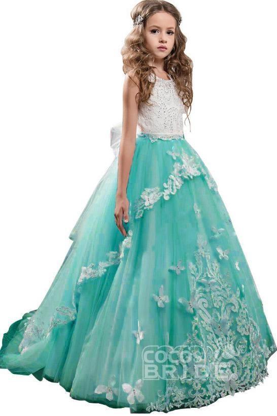 White Scoop Neck Sleeveless Ball Gown Flower Girls Dress