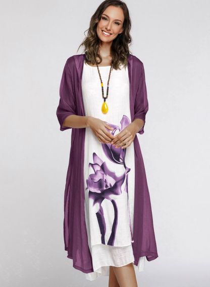 Floral Wrap Round Neckline Midi X-line Dress