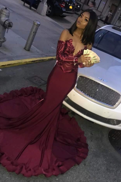 Attractive Long Mermaid Sweetheart Satin Prom Dress with Sleeves