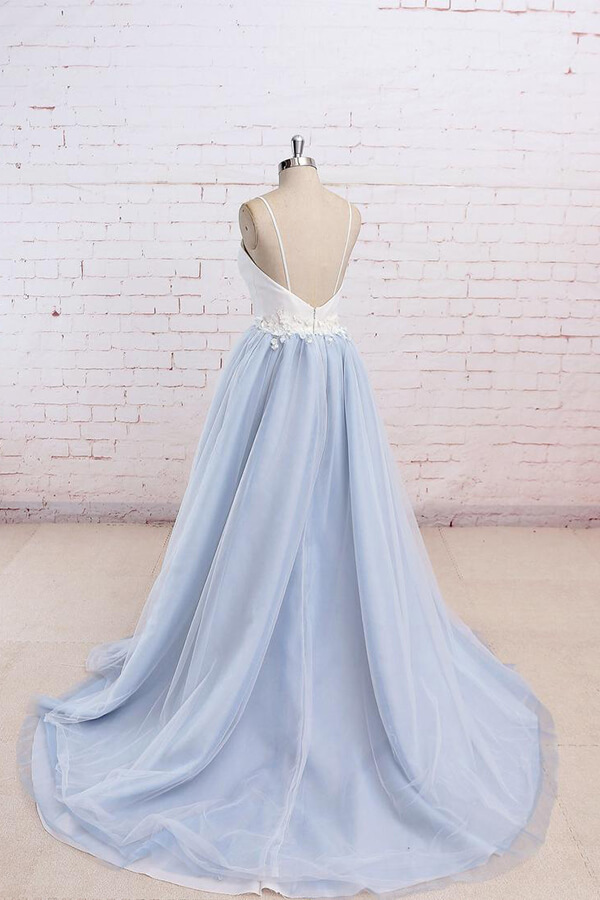 Chic Long Sweetheart Spaghetti Strap Organza A-line Wedding Dress