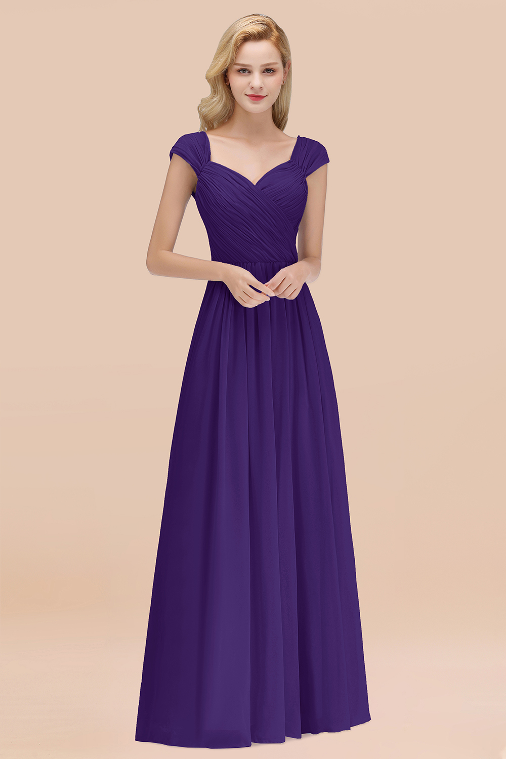 A-Line Chiffon Straps Sweetheart Sleeveless Floor-Length Bridesmaid Dress with Ruffles