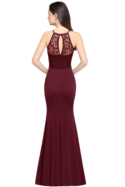 Halter Floral Lace Chiffon Mermaid Evening Dress Long Formal Dress with Ruffle