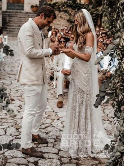 Beach Long Mermaid Sweetheart Lace Boho Wedding Dresses