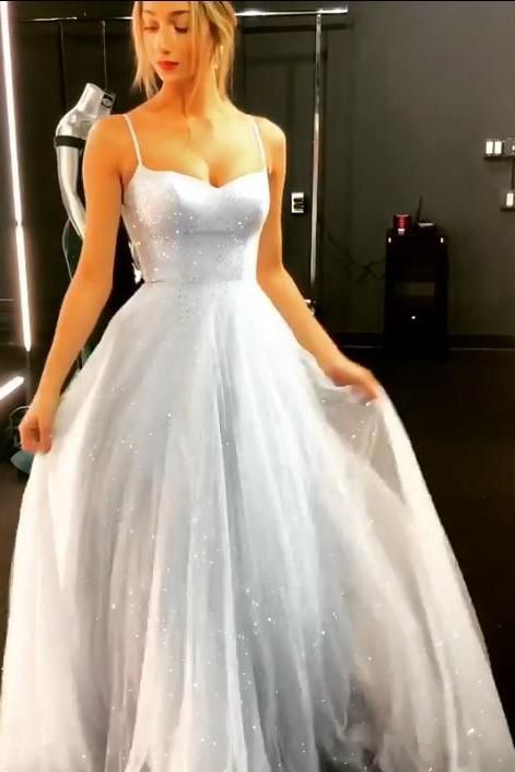 Chic Spaghetti Straps Tulle A-line Prom Dress