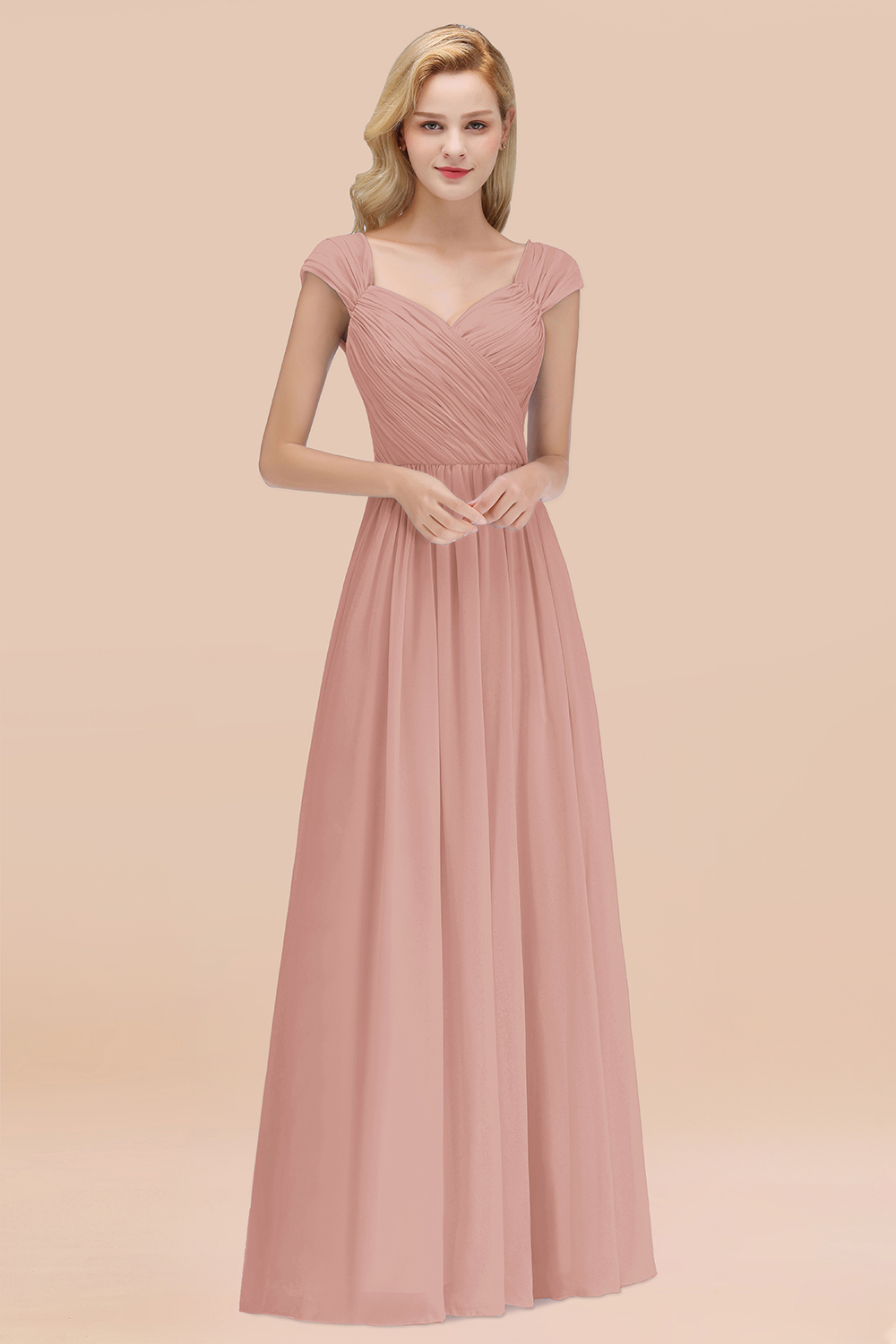 A-Line Chiffon Straps Sweetheart Sleeveless Floor-Length Bridesmaid Dress with Ruffles