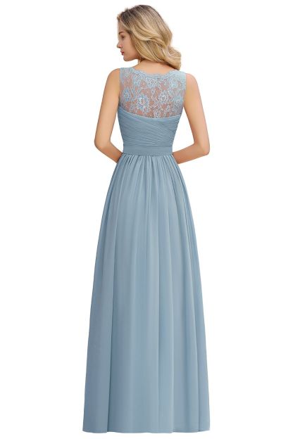 Long A Line Chiffon Sleeveless Lace Bridesmaid Dress with Ruffle