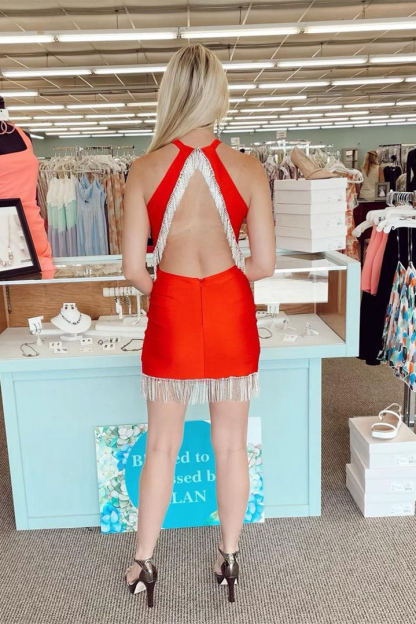 Cute Halter Blue Short Homecoming Dress with Tassel