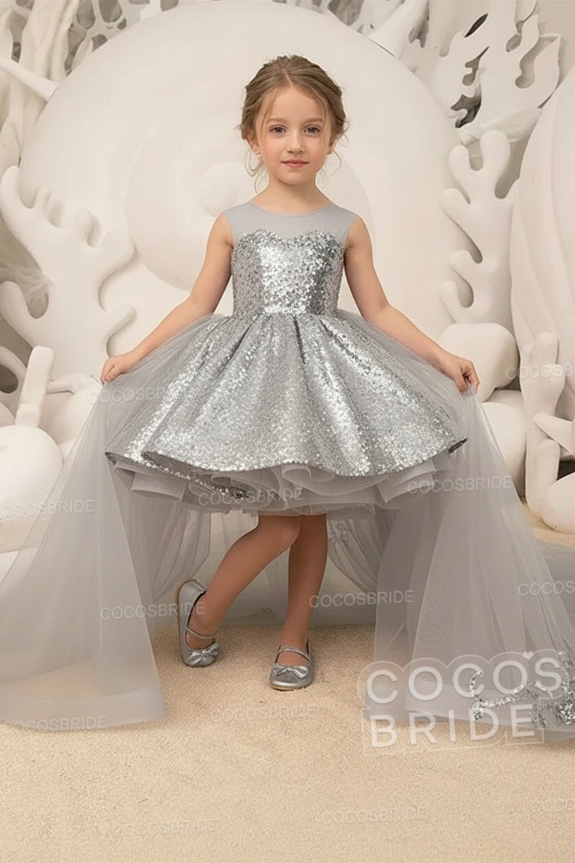 Red Ball Gown Tulle Sequin Sleeveless Flower Girl Dresses