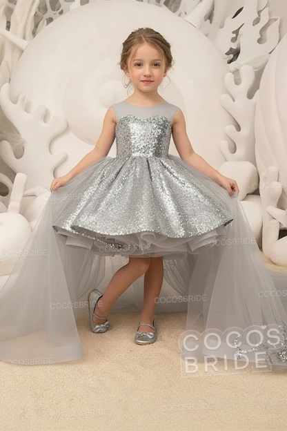 Red Ball Gown Tulle Sequin Sleeveless Flower Girl Dresses