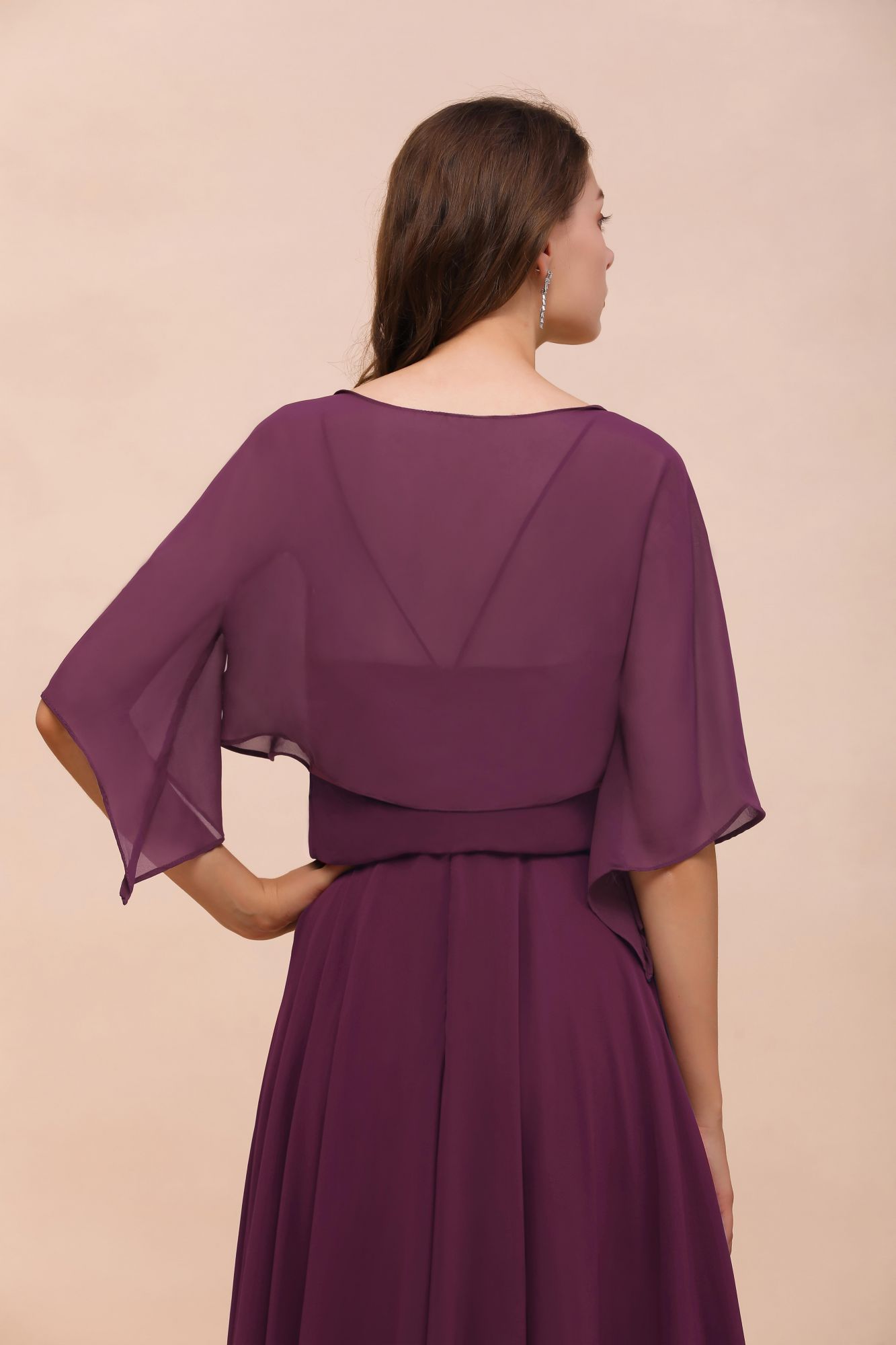 BM1089 3/4 Sleeves Grape Chiffon Special Occasions Wrap