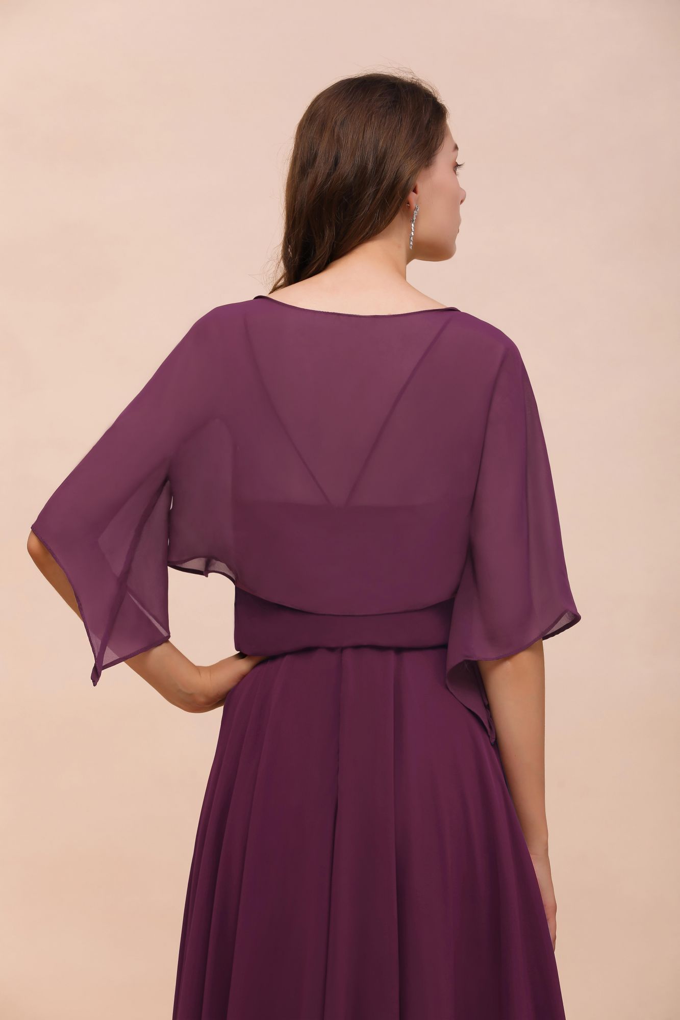 BM1089 3/4 Sleeves Grape Chiffon Special Occasions Wrap