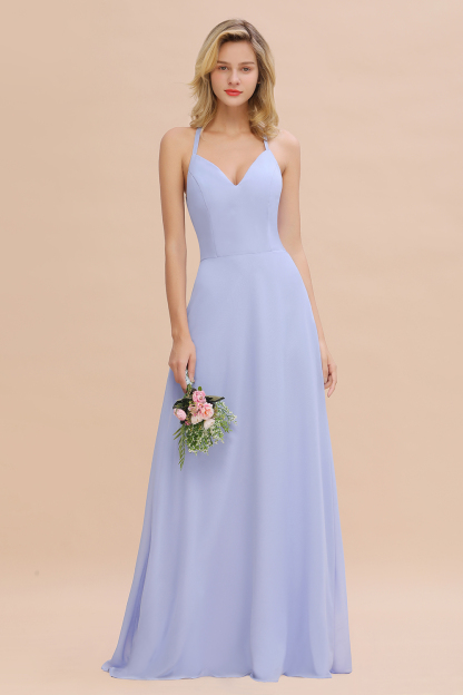 Stylish Chiffon Spaghetti Straps Sleeveless Long Bridesmaid Dress