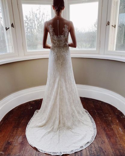 Classy Long Bateau Appliques Lace Floor-length Mermaid Wedding Dress