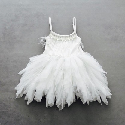 Cute A-line Tea Length Spaghetti Straps Feather Flower Girl Dresses