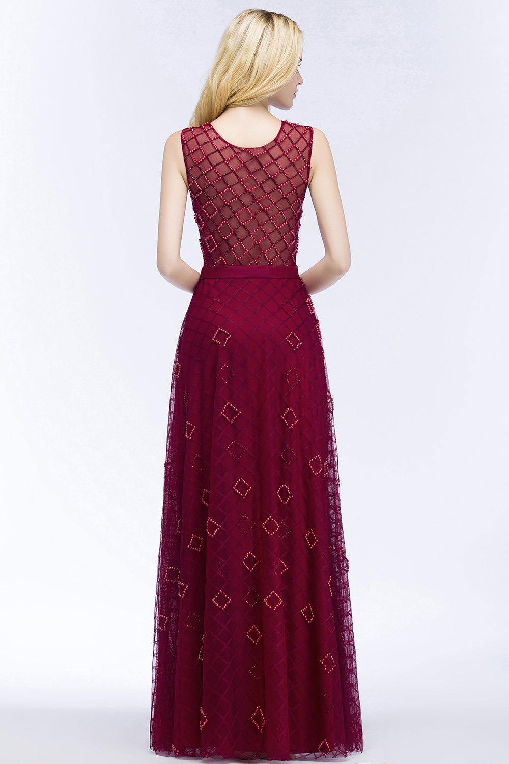 Beading A-Line Scoop Sleeveless Long Evening Dress