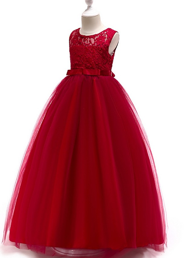 Long Floor Length Tulle Lace Junior Bridesmaid Dress A-line Flower Girl Dresses