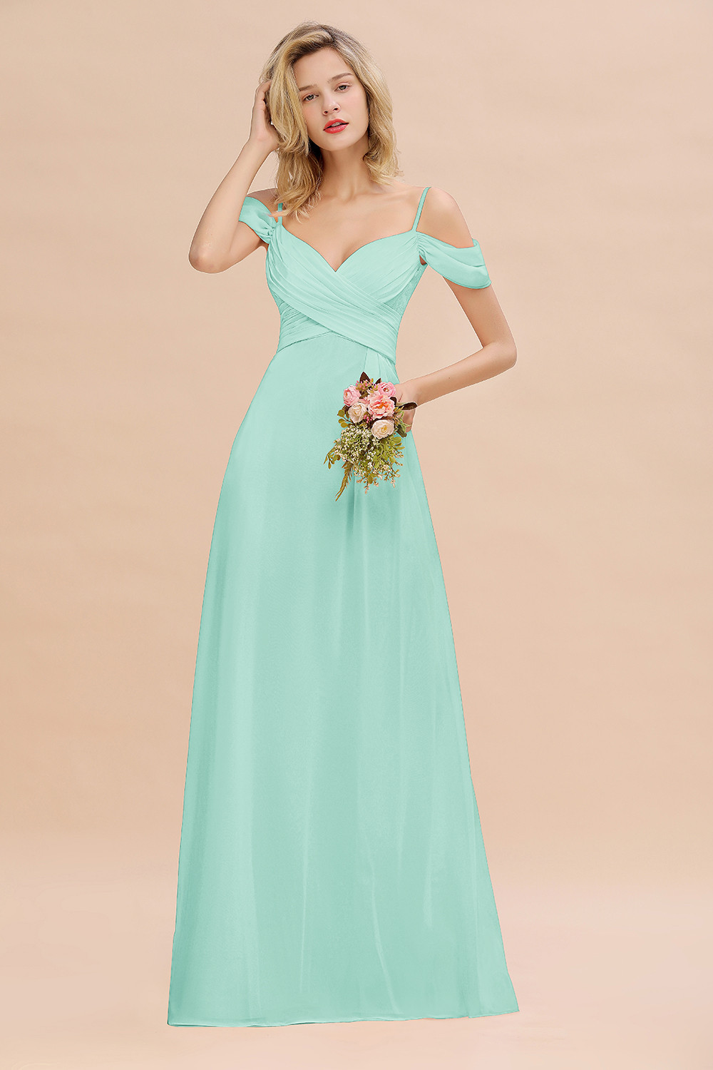 Spaghetti Straps Sweetheart Ruffles Bridesmaid Dress
