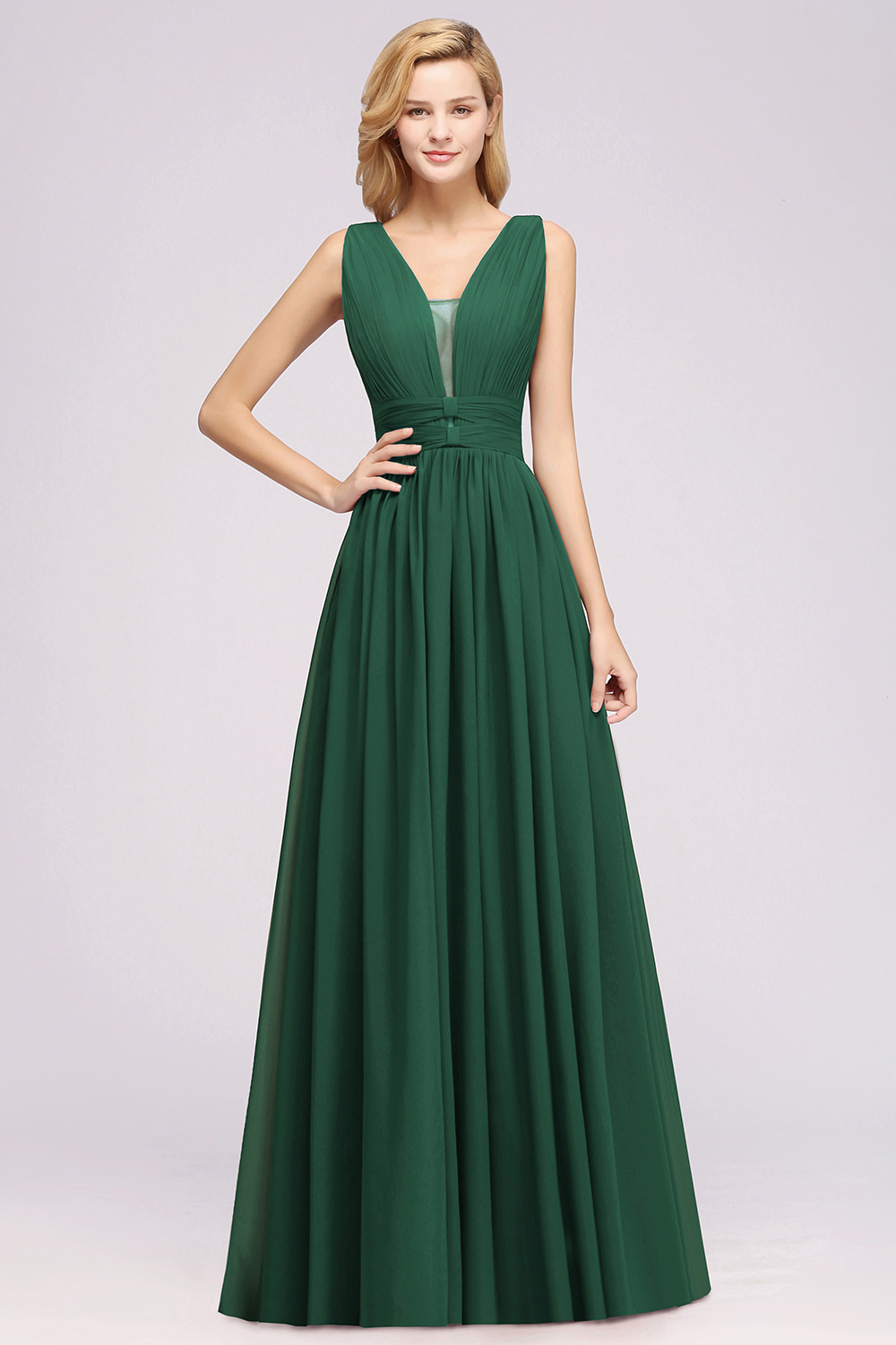 A-Line Chiffon V-Neck Sleeveless Long Bridesmaid Dress