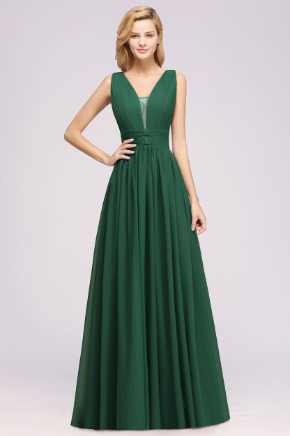 A-Line Chiffon V-Neck Sleeveless Long Bridesmaid Dress