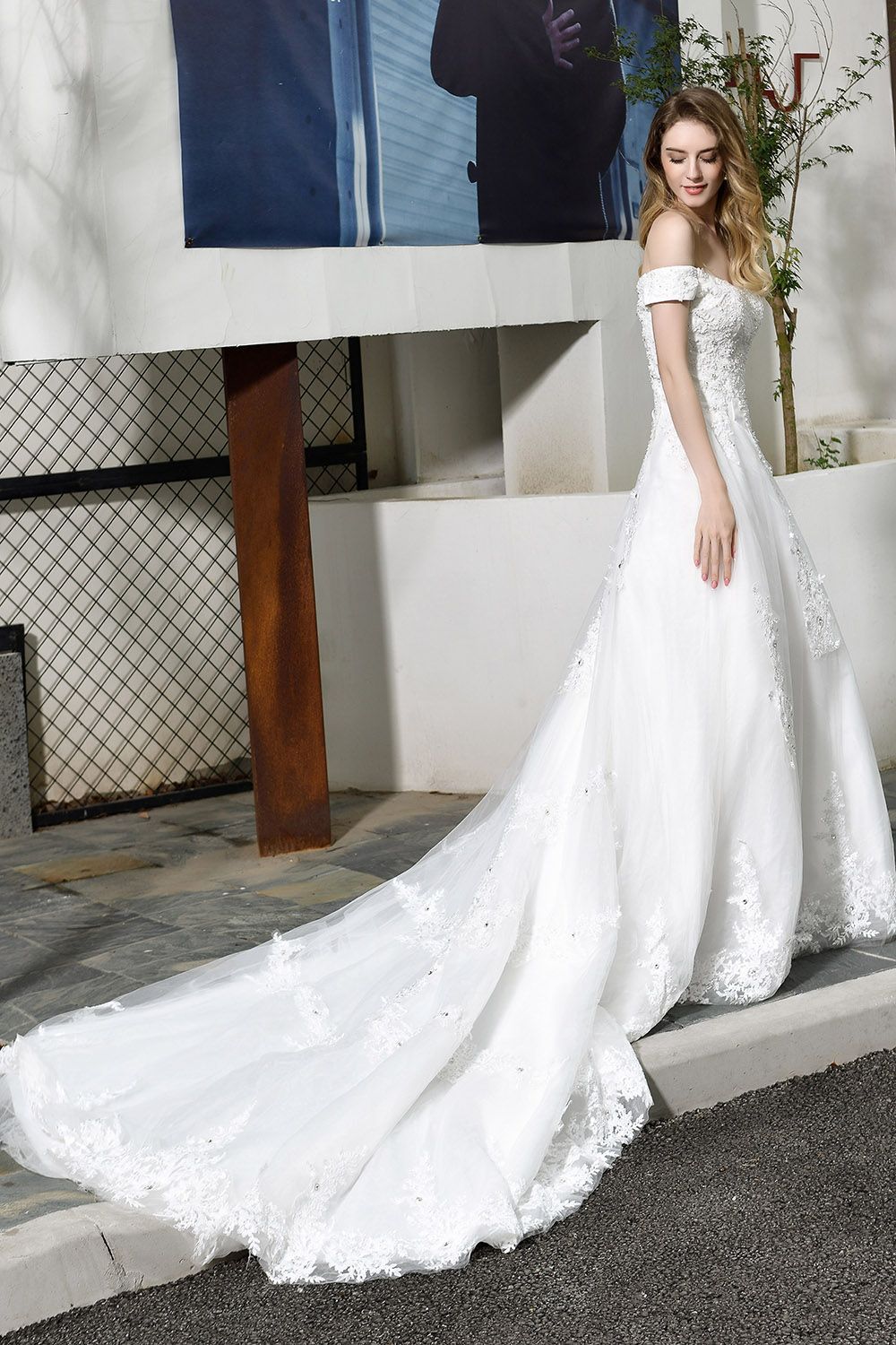 Lace Off the Shoulder Beading Mermaid Wedding Dress