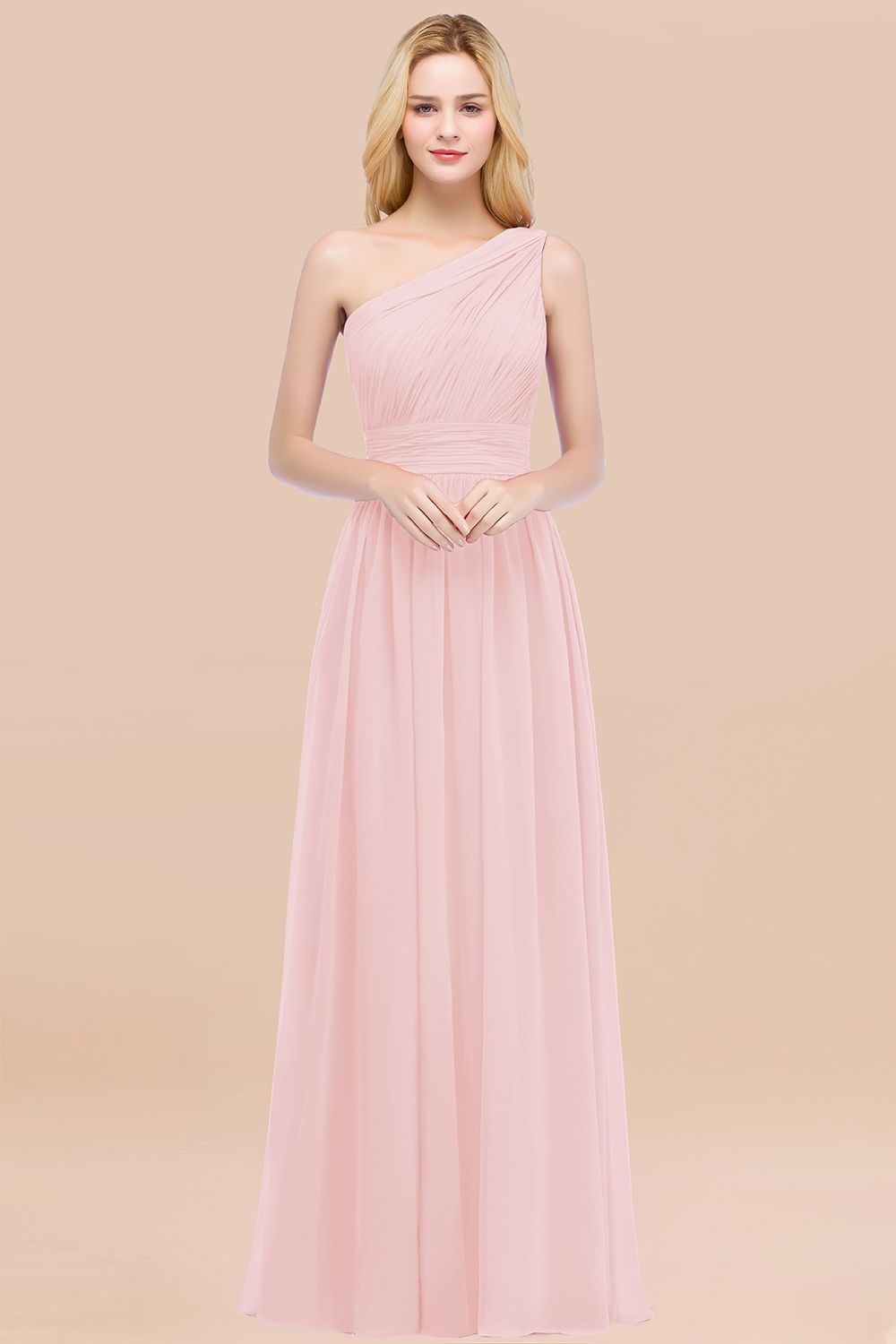Elegant A-Line Chiffon One-Shoulder Sleeveless Ruffles Floor-Length Bridesmaid Dresses