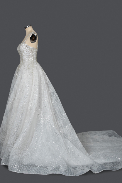 Long Straps Sequins Sweetheart Pleated Ball Gown Wedding Dresses