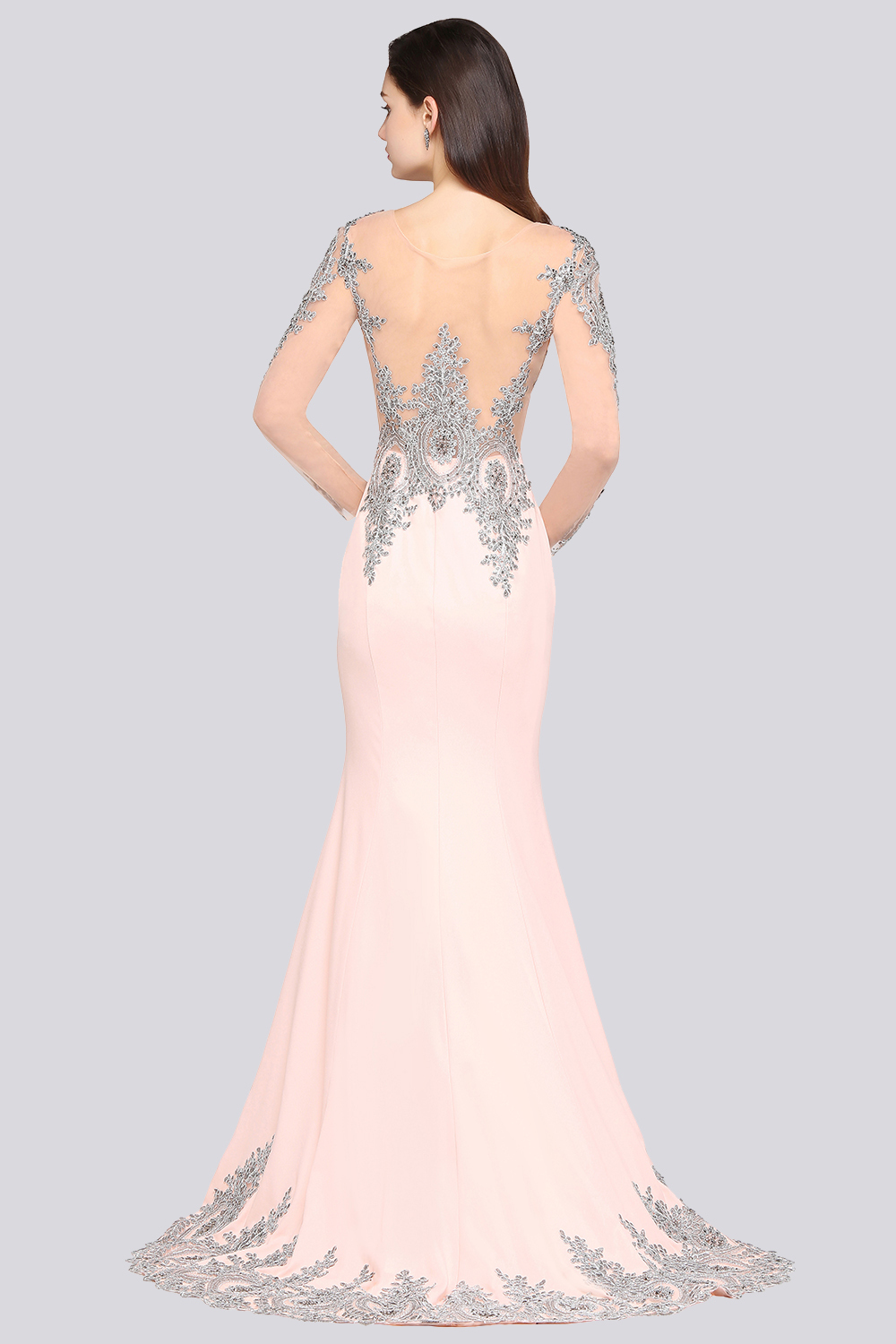 Mermaid Long Sleeves Appliques Beads Wedding Guest Dresses