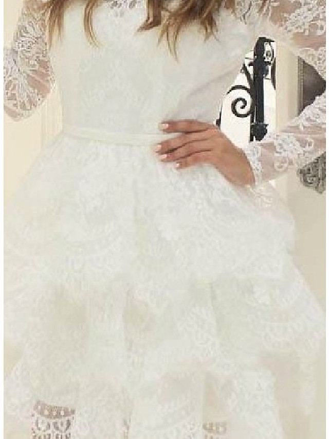 Short A-line Jewel Neck Lace Wedding Dresses with Sleeves