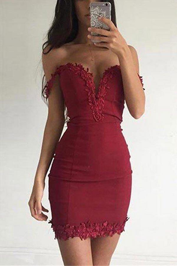 Short Burgundy Mermaid off-the-shoulder Prom Dress