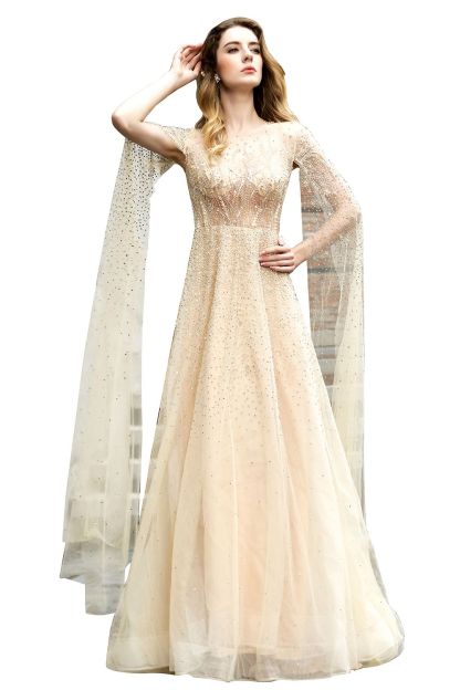 Luxury Shawl Sequined A-line Long Prom Dress