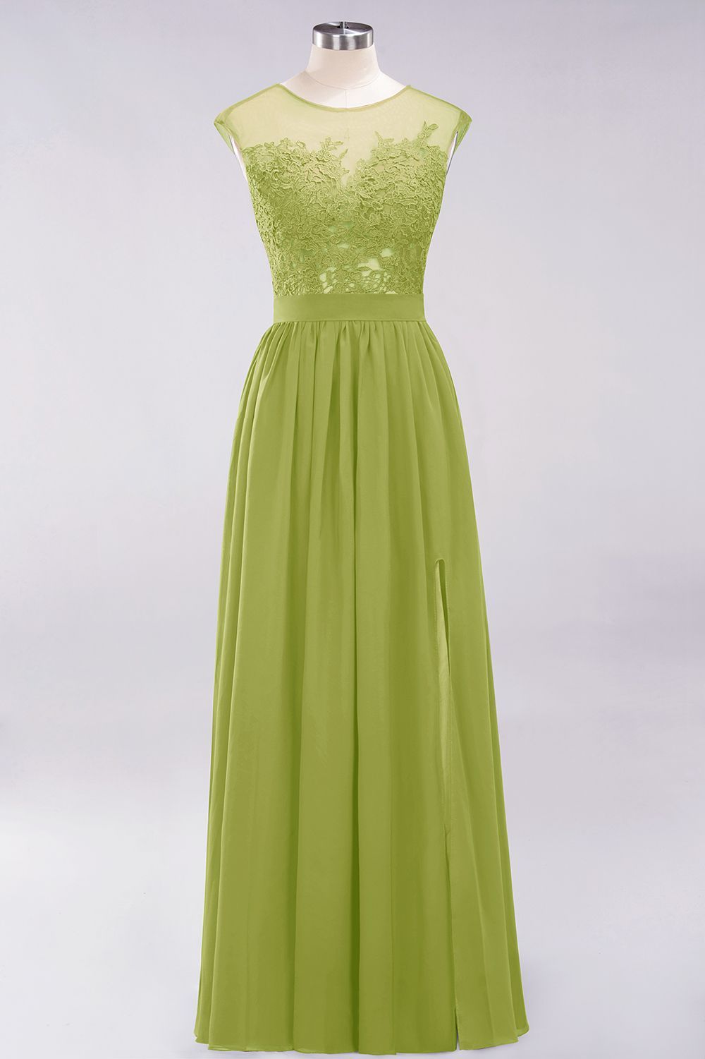 A-line Chiffon Lace Jewel Sleeveless Floor-Length Bridesmaid Dresses with Appliques