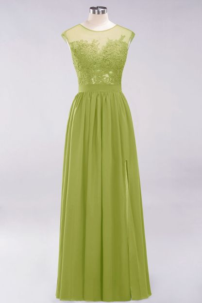 A-line Chiffon Lace Jewel Sleeveless Floor-Length Bridesmaid Dresses with Appliques