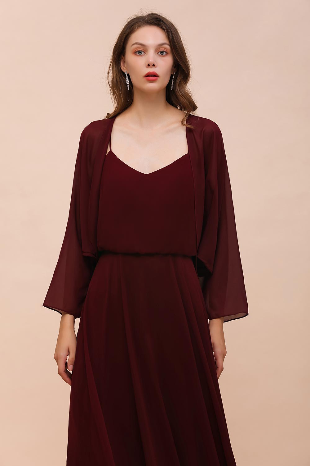 BM1088 Burgundy Long Sleeves Chiffon Special Occasions Wrap