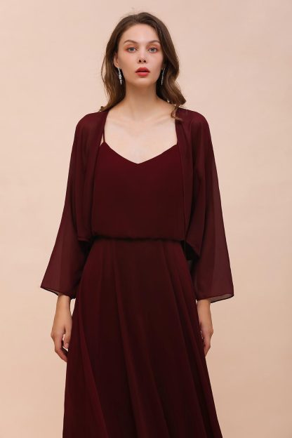 BM1088 Burgundy Long Sleeves Chiffon Special Occasions Wrap