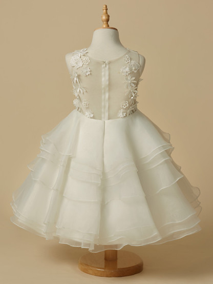 A-Line Knee Length Wedding / First Communion Flower Girl Dresses - Lace / Organza Sleeveless Scoop Neck With Lace
