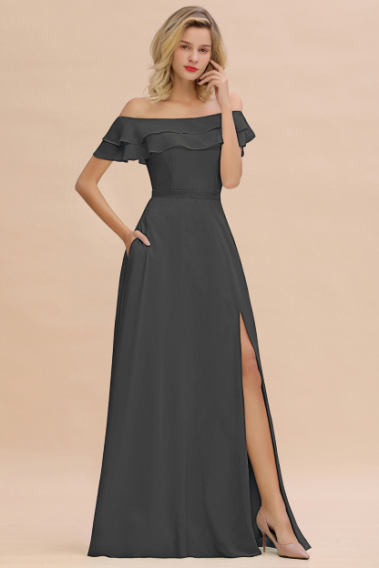 Off-the-Shoulder Front Slit Mint Green Long Bridesmaid Dress