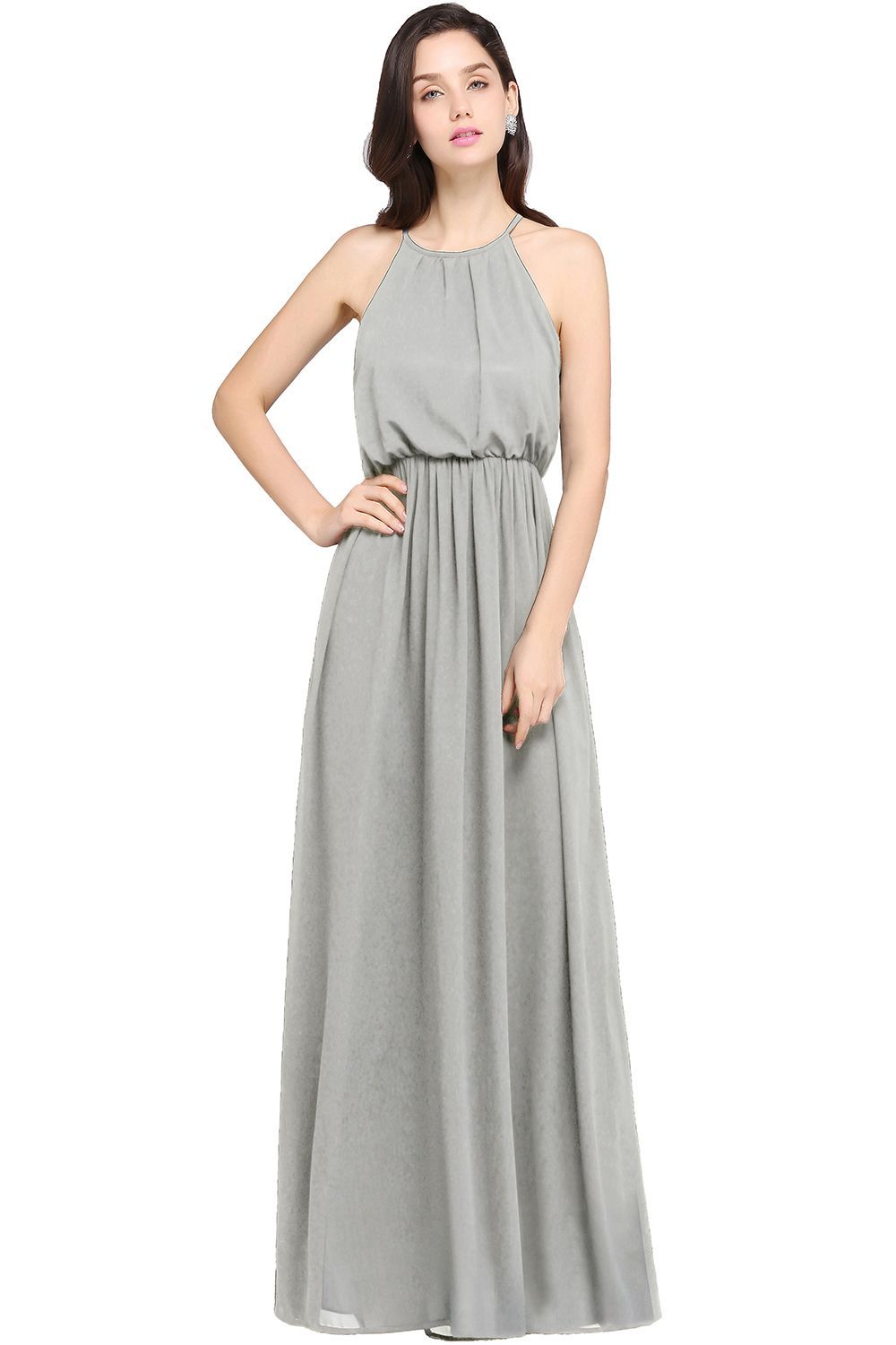 Elegant A-line Halter Chiffon Floor Length Bridesmaid Dress