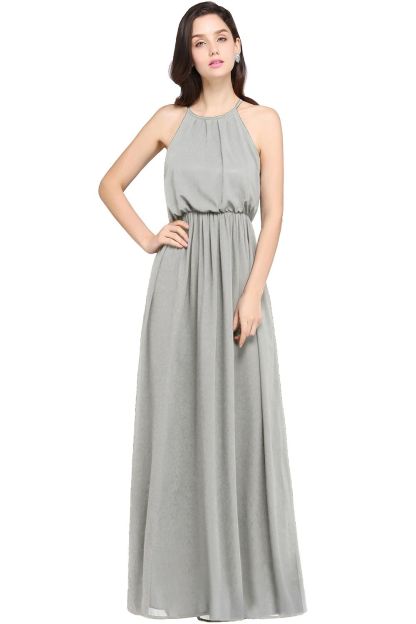 Elegant A-line Halter Chiffon Floor Length Bridesmaid Dress