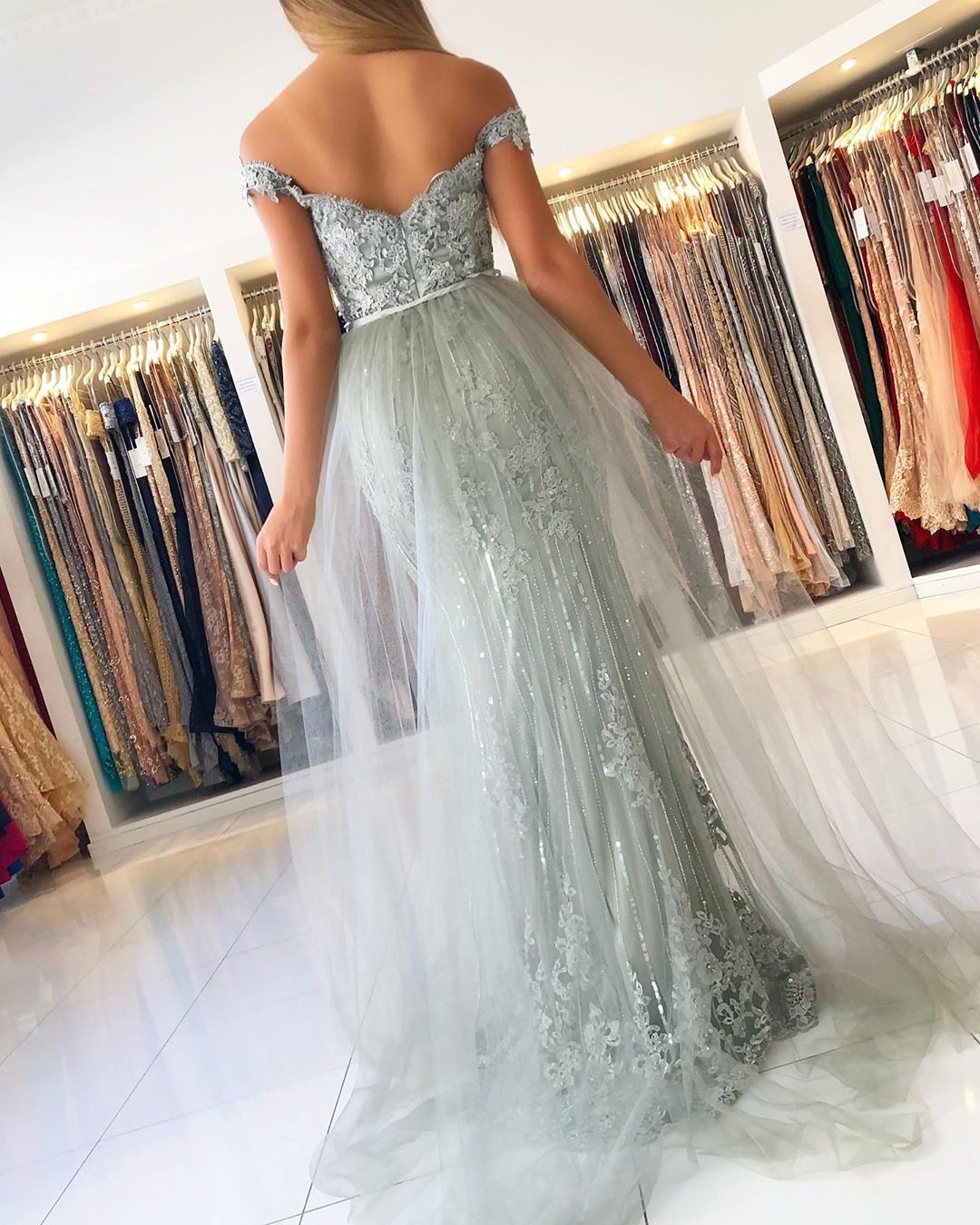 Modest Long Mermaid Off-the-shoulder Glitter Prom Dress