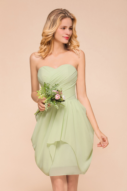 Classy Light Green Strapless A-line Knee-length Chiffon Bridesmaid Dress With Ruched