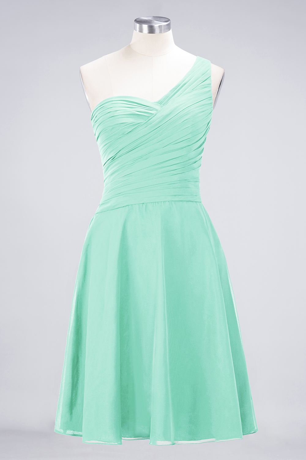 A-Line Chiffon One-Shoulder Sweetheart Sleeveless Knee-Length Bridesmaid Dress with Ruffles