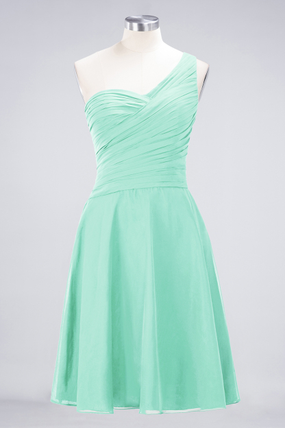 A-Line Chiffon One-Shoulder Sweetheart Sleeveless Knee-Length Bridesmaid Dress with Ruffles
