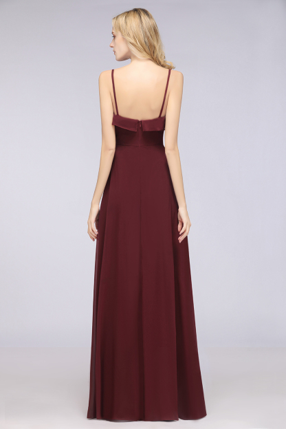 Spaghetti Straps A-Line Chiffon Backless Floor-length Prom Dress With Ruffles